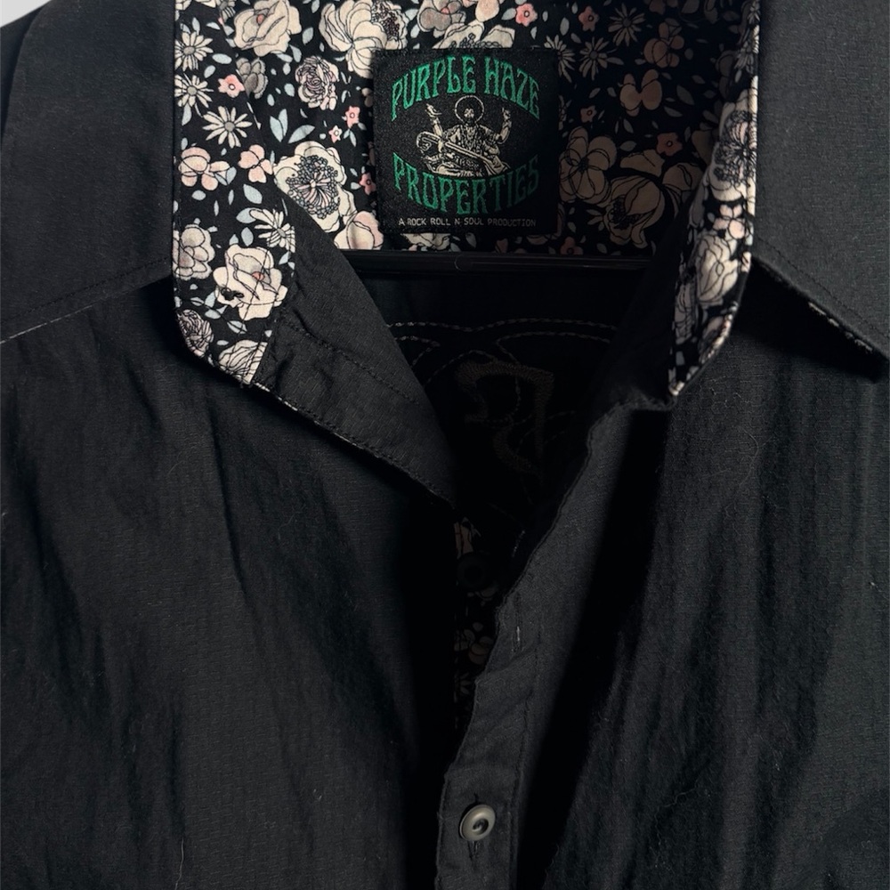 Jimi Hendrix Experience Purple Label Embroidered Button-Up Shirt Size L Black - Picture 4 of 6